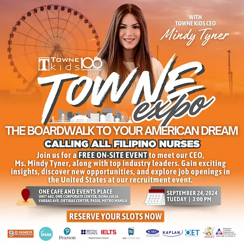 Filipino nurses invited to Towne Expo with CEO Mindy Tyner in Metro Manila on September 24, 2024