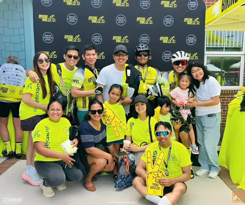 Team Towne Kids in yellow jerseys at Special Children's Center Bike Ride Fundraiser June 2026